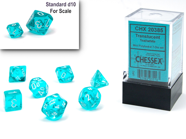 Translucent Mini-hedral™ Teal/white 7-Die Set