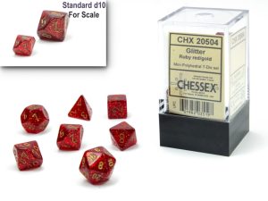 Glitter Mini-hedral™ Ruby Red/gold 7-Die Set