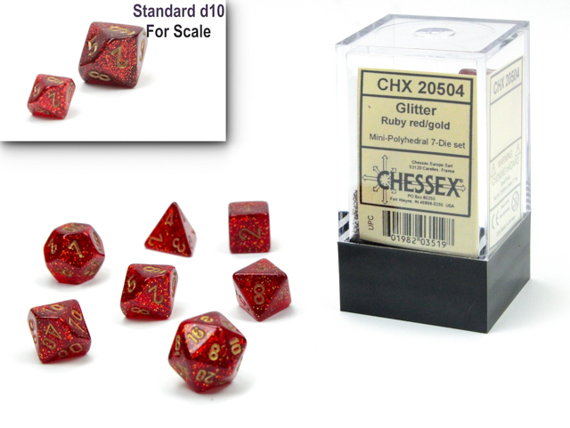Glitter Mini-hedral™ Ruby Red/gold 7-Die Set