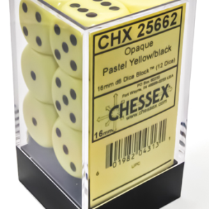 Opaque 16mm d6 Pastel Yellow/black Dice Block (12 dice)