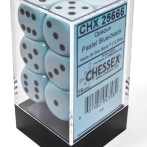 Opaque 16mm d6 Pastel Blue/black Dice Block (12 dice)