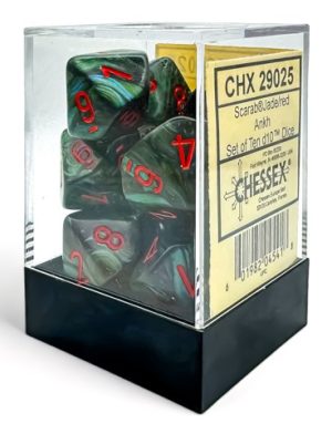 Scarab Jade/red Ankh D10 Dice Block (10) Green/red numbers