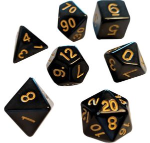 RPG Dice Set (7): Solid Black, Gold Ink