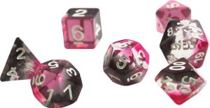 RPG Dice Set (7): Pink, Clear, Black Resin
