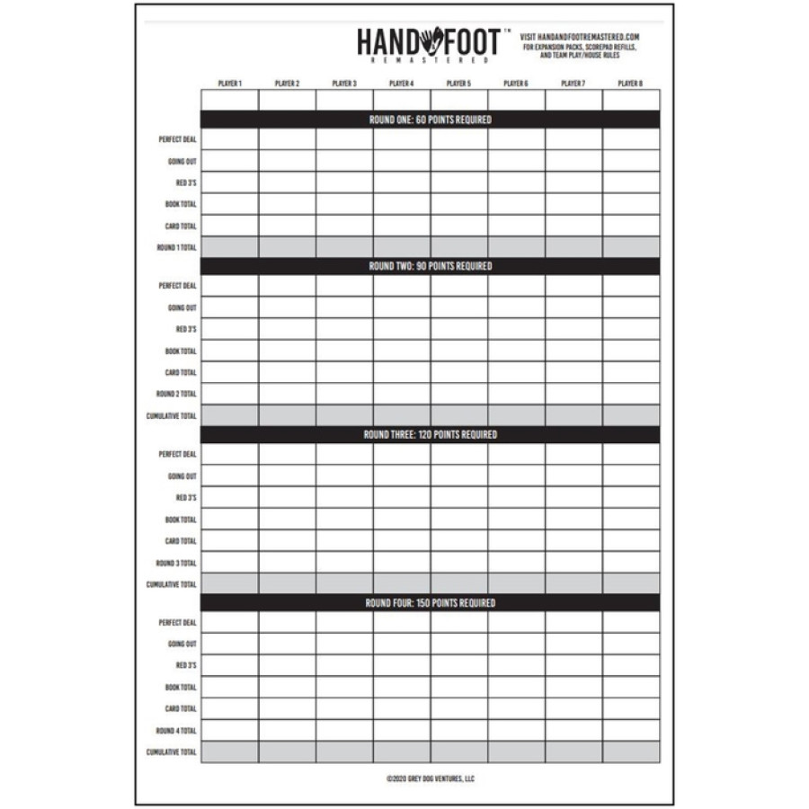 Hand & Foot Remastered 120 Page Scorepad