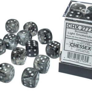Borealis: 16mm d6 Light Smoke/silver Luminary Dice Block (12 dice)