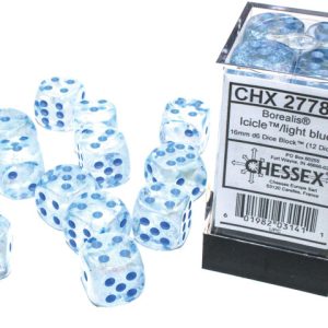 Borealis: 16mm d6 Icicle/light blue Luminary Dice Block (12 dice)