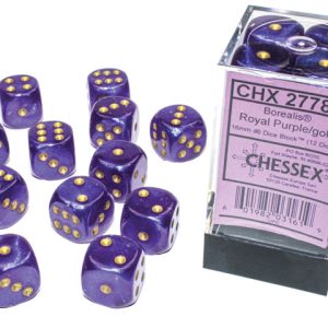 Borealis: 16mm d6 Royal Purple/gold Luminary Dice Block (12 dice)