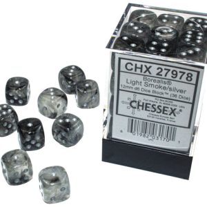 Borealis: 12mm d6 Light Smoke/silver Luminary Dice Block (36 dice)