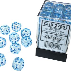 Borealis: 12mm d6 Icicle/light blue Luminary Dice Block (36 dice)