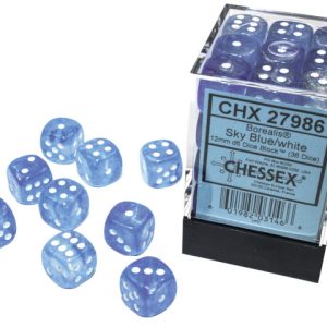 Borealis: 12mm d6 Sky Blue/white Luminary Dice Block (36 dice)