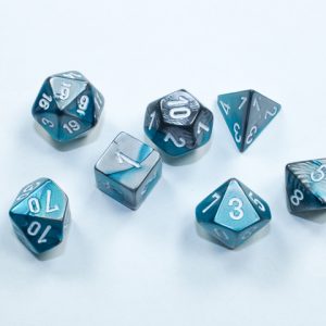 Gemini: Mini-Polyhedral Steel-Teal/white 7-Die Set