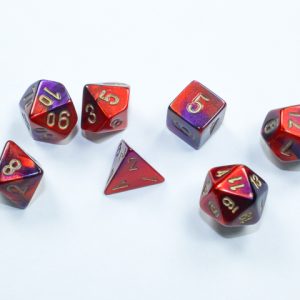 Gemini: Mini-Polyhedral Purple-Red/gold 7-Die Set