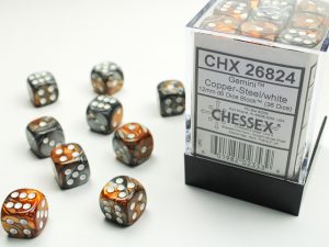 Gemini Copper-Steel/white 12mm d6 Dice Block (36 dice)