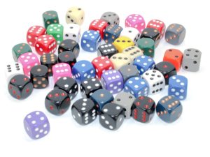 Bag of 50 Assorted Loose Opaque 12mm d6 Dice