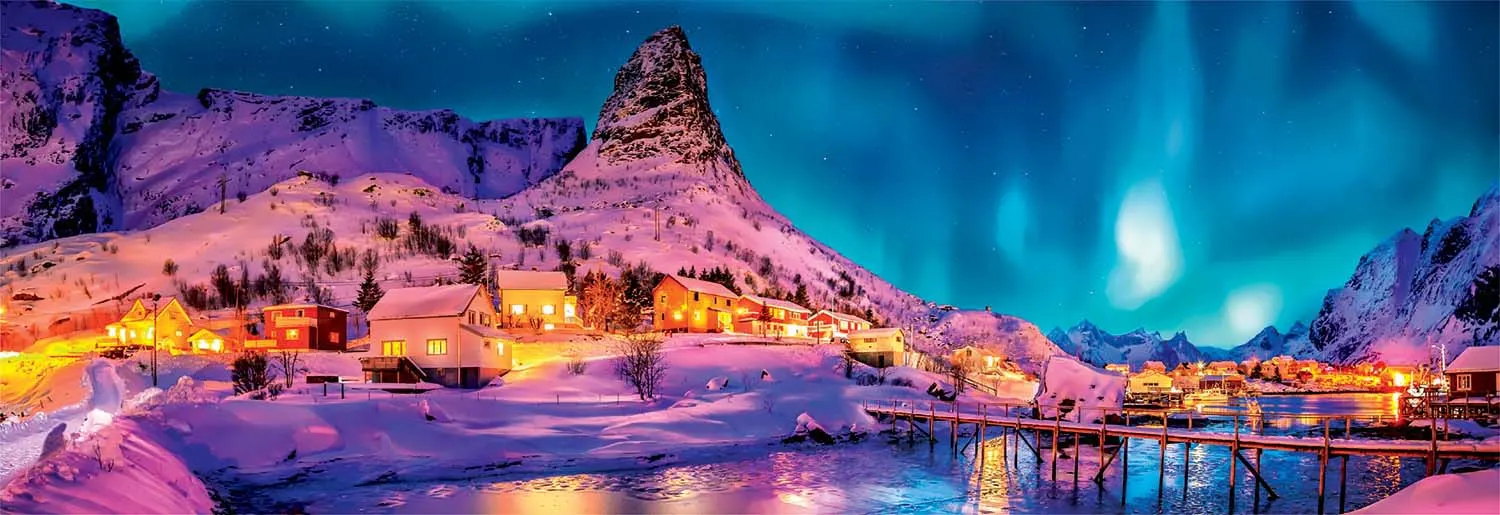Colorful Night Over Lofoten Islands, 1000 Pc Panorama Puzzle