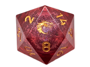 Old School Dice: Sharp Edged 22mm D20 - Liquid Infused - Crimson Fury