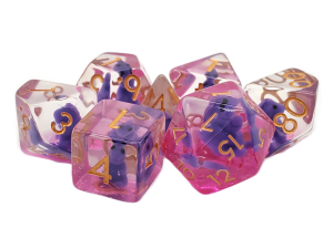 Old School 7 Piece DnD RPG Dice Set: Animal Kingdom - Baby T-Rex - Purple